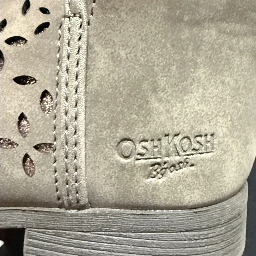 OshKosh B'gosh Estelle Taupe Gray and Pink Glitter‎ Ankle Booties Cutout Design